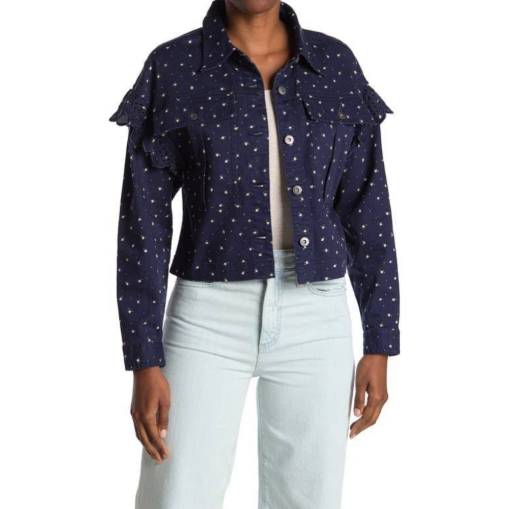Something Navy Celeste Ruffle Jacket size small - Picture 2 of 11